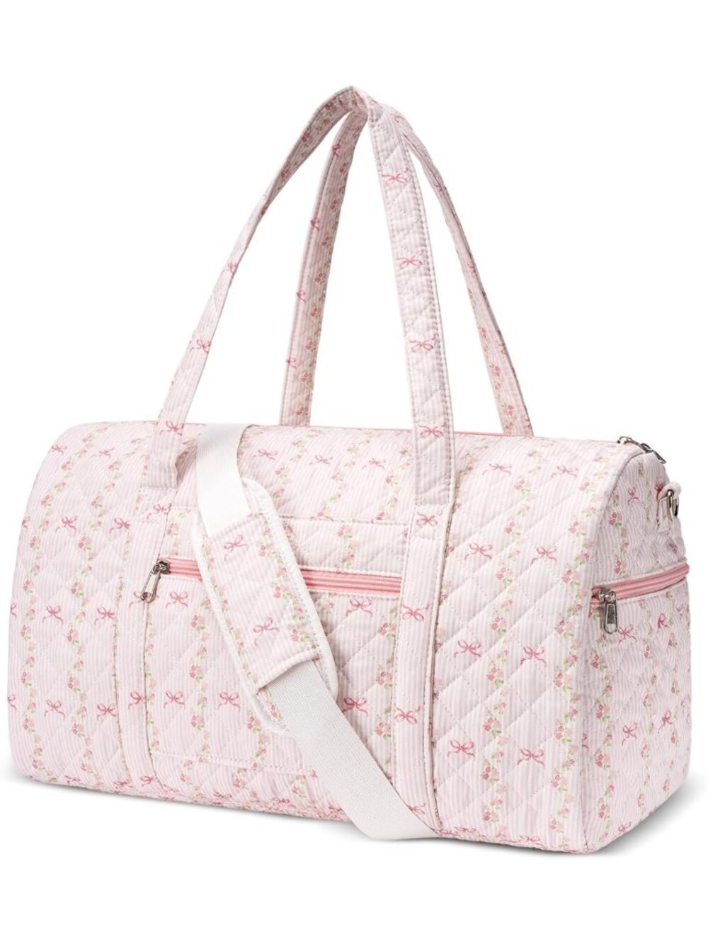 Cute Floral Quilted Duffle Bag for Women | Travel Gym Weekend Bag with Zipper